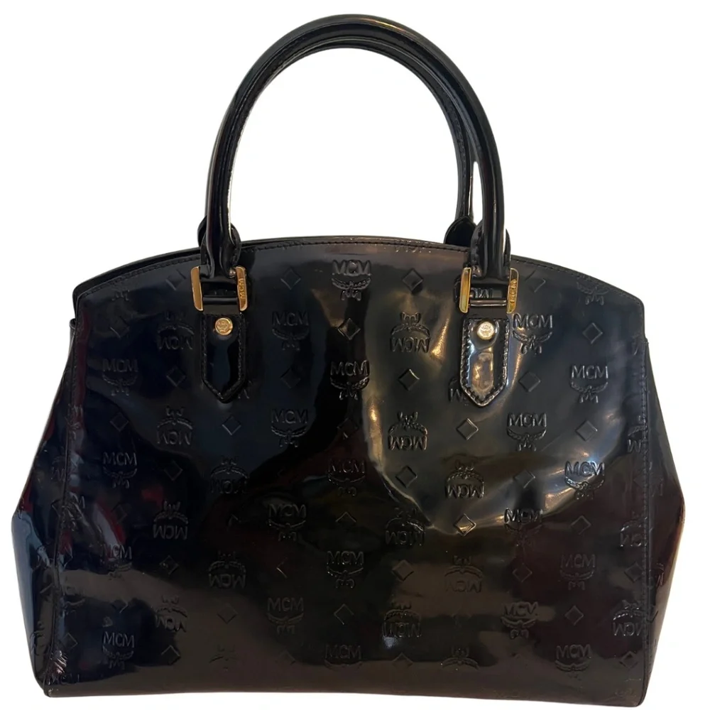 MCM Black Patent Leather Top Handle Bag - Picture 2 of 5